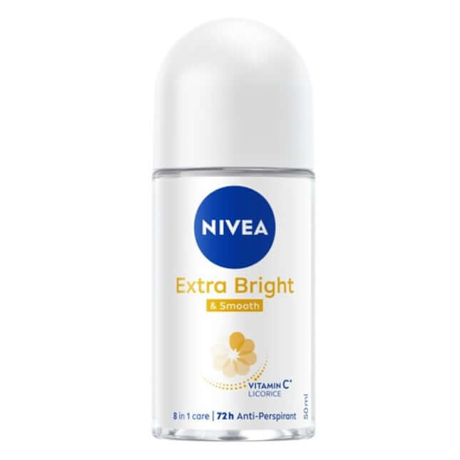 NIVEA Extra Bright Roll On Smooth Deodorant 8in1 Care 72h Derma 50ml bottle with Vitamin C and Licorice