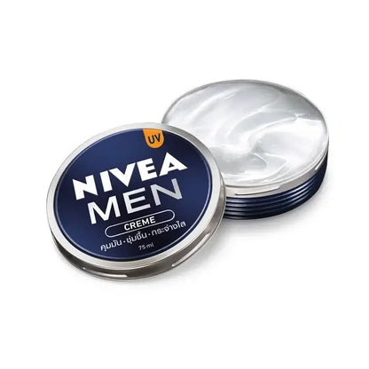 NIVEA MEN Creme tin opened showing white hydrating cream texture