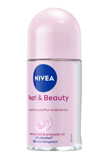 NIVEA Pearl Beauty Roll On Anti-Perspirant Deodorant with avocado oil for smooth and beautiful underarms.