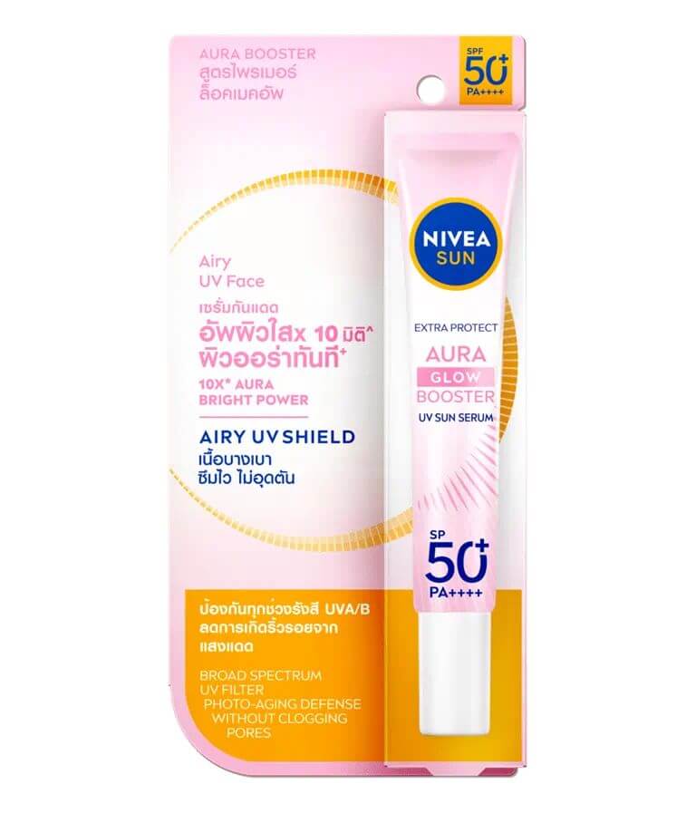 NIVEA Sun Aura Glow Booster Serum single tube packaging with orange accents