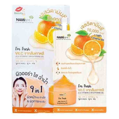 Nami Jeju Vitamin C Gel sachet package with Vitamin B3 and orange image