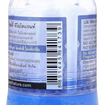 Close-up of Natural Alum Deodorant Stick container showing the barcode.