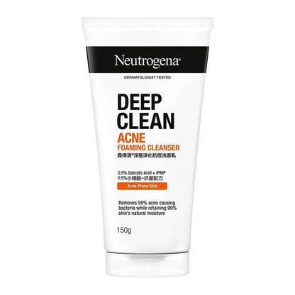 Neutrogena Deep Clean Acne Cleanser 150g facial wash tube front view.