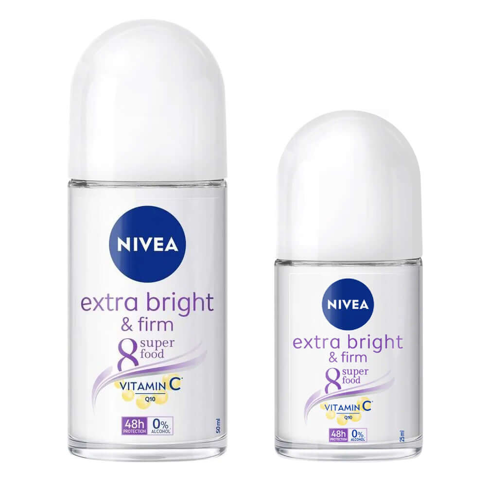 Nivea Extra Firm Roll On bottles in 50ml and 25ml sizes side by side