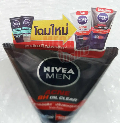 Nivea Men Acne Mud Foam promotional images including other products and display.