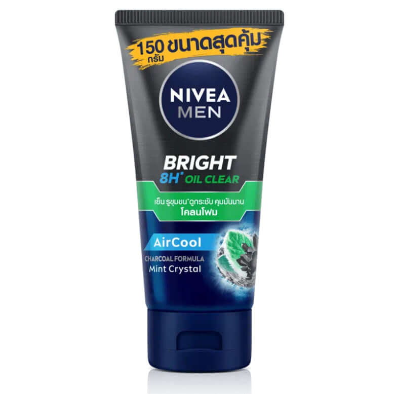 Nivea Men Mud Foam Bright AirCool Charcoal Facial OilClear Face Wash tube with mint crystal formula