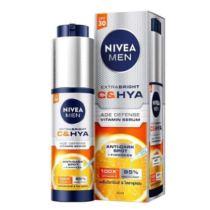 Nivea Men Vitamin Serum bottle and box package Extra Bright C and Hya SPF30 45ml