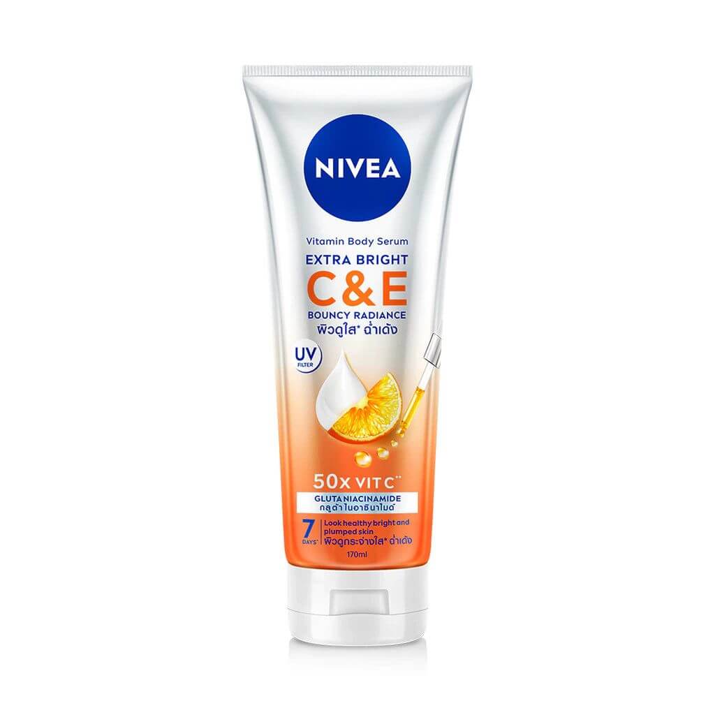 Nivea Extra Bright C E Vitamin Body Serum 170ml front view on white background