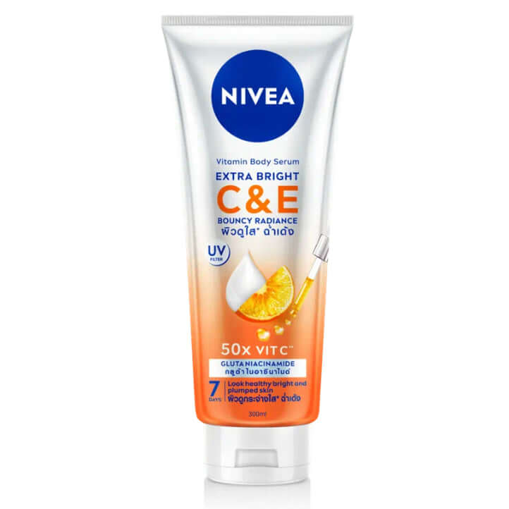 Nivea Extra Bright C E Vitamin Body Serum 300ml front package with orange and cream graphic