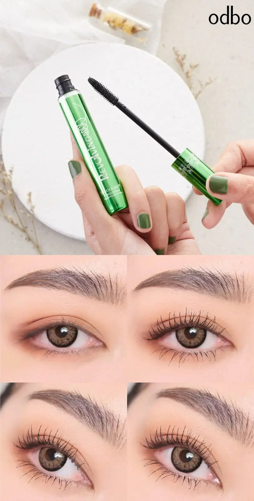 ODBO BQ Cover Mascara before and after eyelash makeup application results