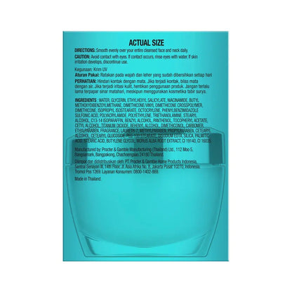 Olay Luminous Cream packaging detailing directions and ingredients for smooth, radiant skin with SPF15 protection.
