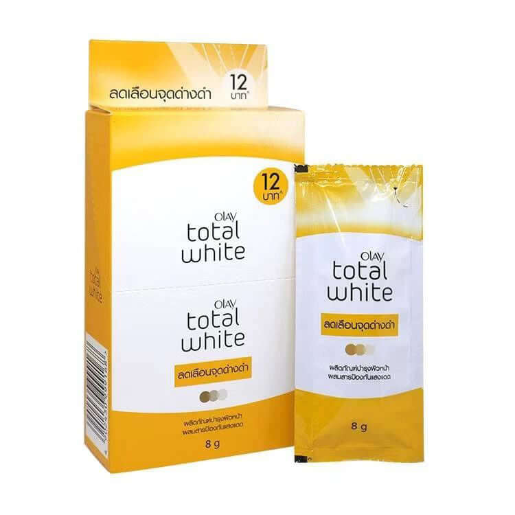 Olay Total White Spot Cream 6x8g UV facial care sachet and box packaging