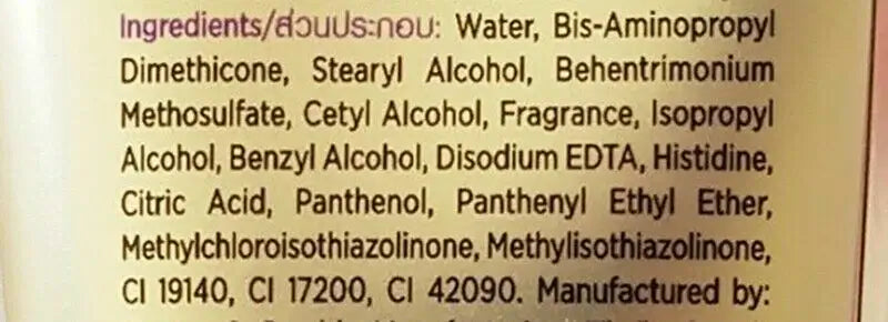 Ingredients list for Pantene Collagen Conditioner including water, alcohols, fragrance, and more.