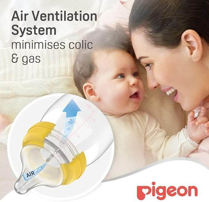 Pigeon SofTouch Nipple feature graphic showing the Air Ventilation System (AVS) with mother and baby picture.
