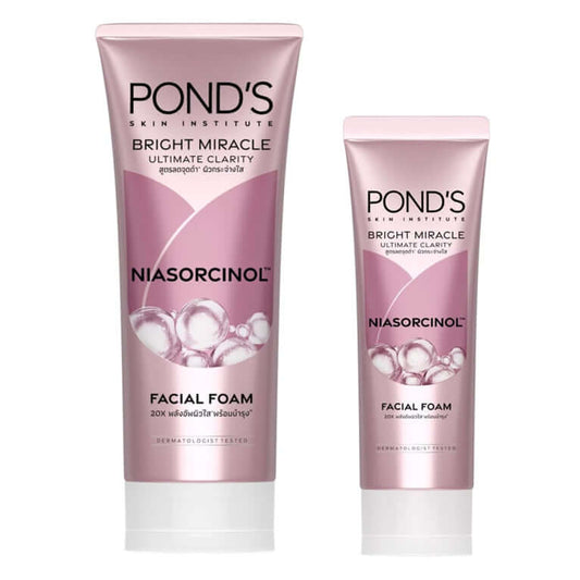 Ponds Bright Miracle Foam twin pack facial foam cleanser with Niasorcinol and Ultimate Clarity formula