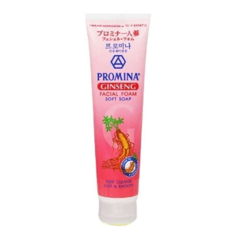 Promina Ginseng Foam facial soft soap tube front view pink packaging 120g