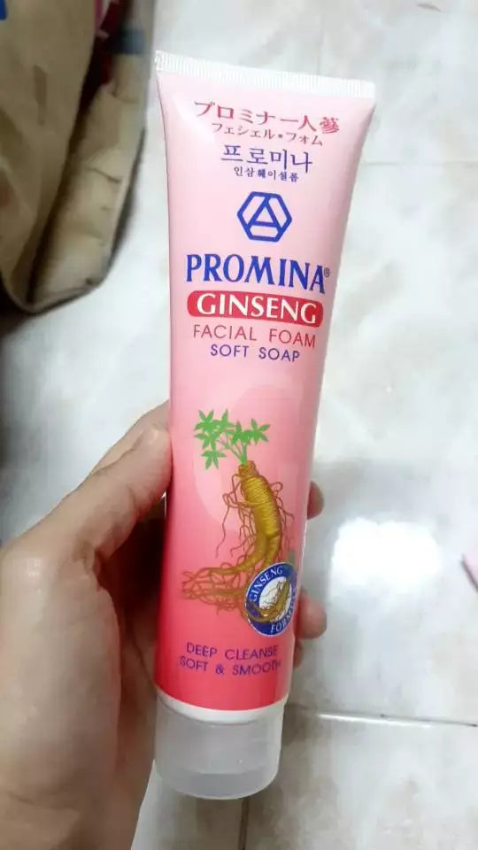 Promina Ginseng Foam facial cleanser tube side angle Korean ginseng formula