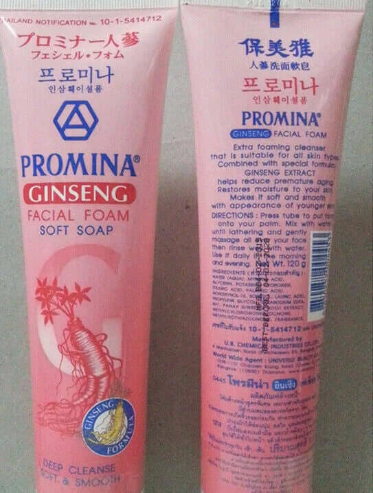 Promina Ginseng Foam facial soft soap front and back packaging 120g