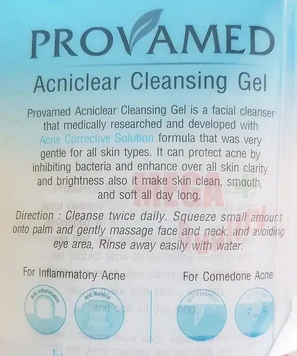 Provamed Acni Clear Gel facial cleanser with Acne Corrective Solution for gentle skin care and oil control.