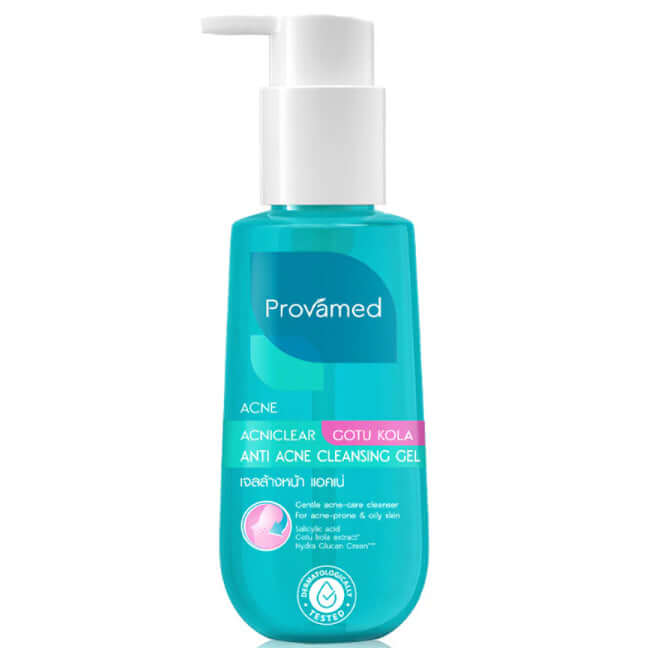 Provamed Acniclear Cleansing Gel for oily skin, anti-acne face wash in blue bottle, 120ml.