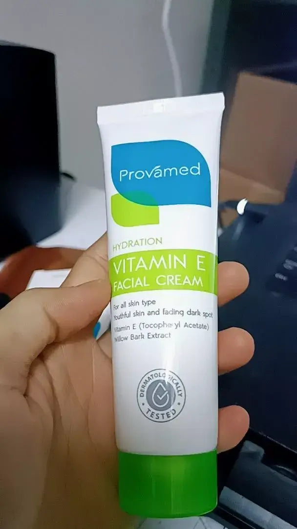Provamed Vitamin E Facial Cream 50g ingredient and product information on tube back