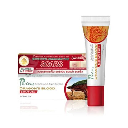 Puricas Dragon Blood Gel Scar Gel in packaging for effective scar treatment and skin care.
