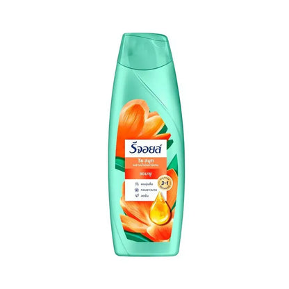 A front view of a standard bottle of Rejoice Rich Smooth Shampoo 70ml with a flip-top cap.