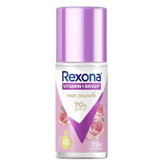 Rexona Rose Smooth Roll On Vitamin Bright Antiperspirant Fresh 45ml with rose design and 72H protection