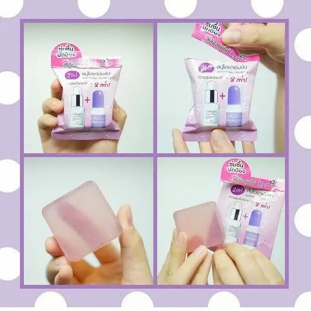 Step-by-step product usage demonstration of Royal Beauty Hyaluron Soap bar.