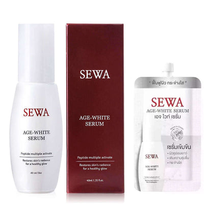 SEWA Age White Serum 40ml bottle, packaging box, and sachet set