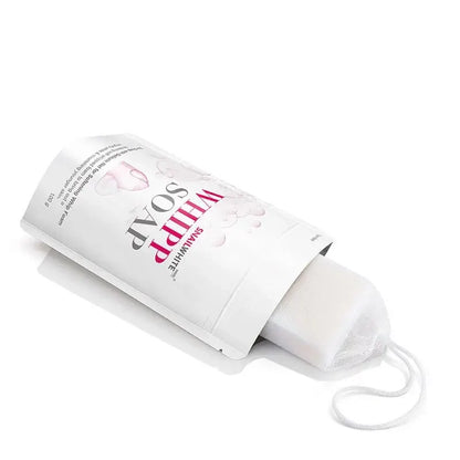 SNAILWHITE Whipp Soap Facial Cleansing Bar Foam with delicate net packaging, 80g, for gentle daily cleansing.