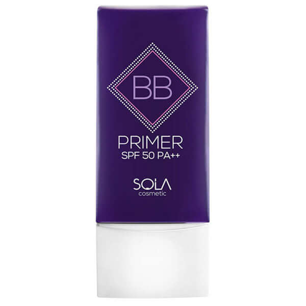 Close-up of SOLA BB Primer 37ml in a purple tube, featuring clear text and the "SPF 50 PA++" label.