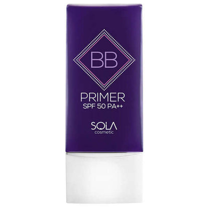 Close-up of SOLA BB Primer 37ml in a purple tube, featuring clear text and the "SPF 50 PA++" label.