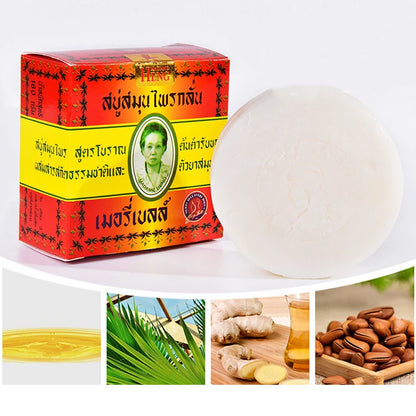 Madame Heng Merry Bell Herbal Soap 160g original formula, natural ingredients for acne treatment and dark spots.