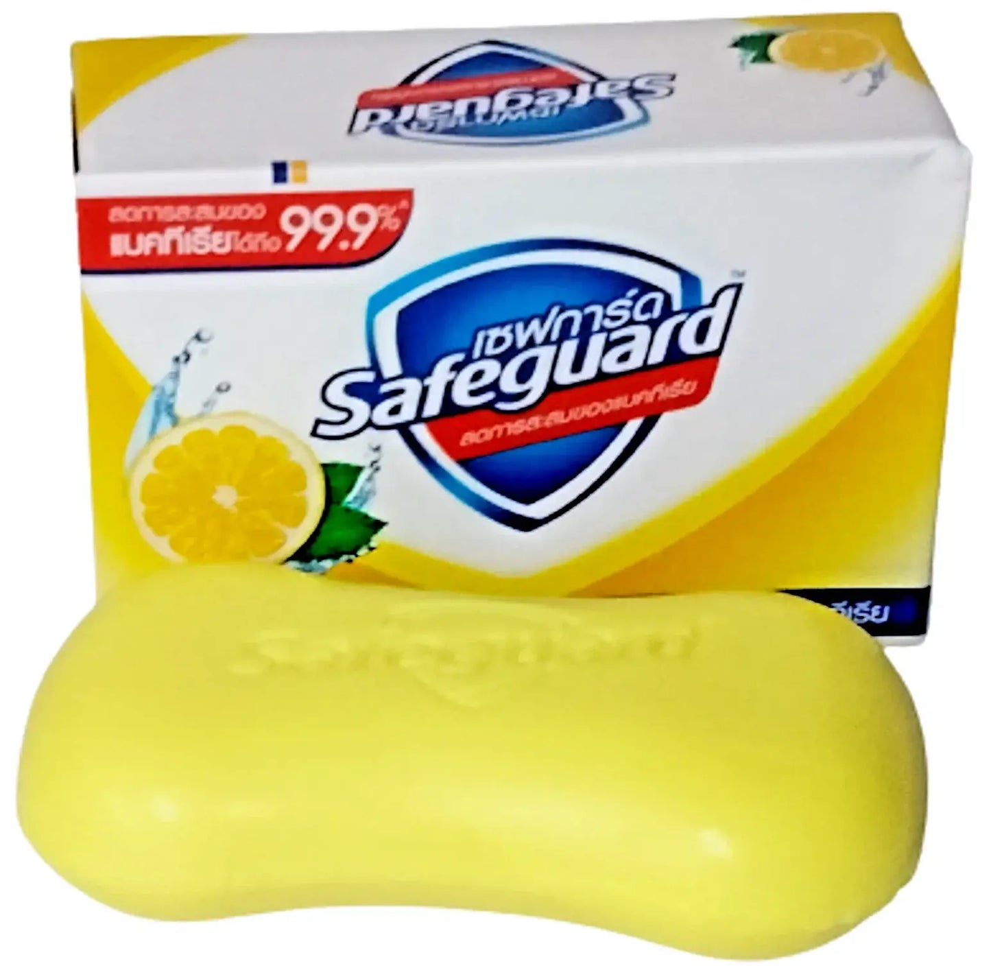 Safeguard Lemon Fresh Soap Bar with yellow packaging and citrus design for refreshing bath body cleansing.