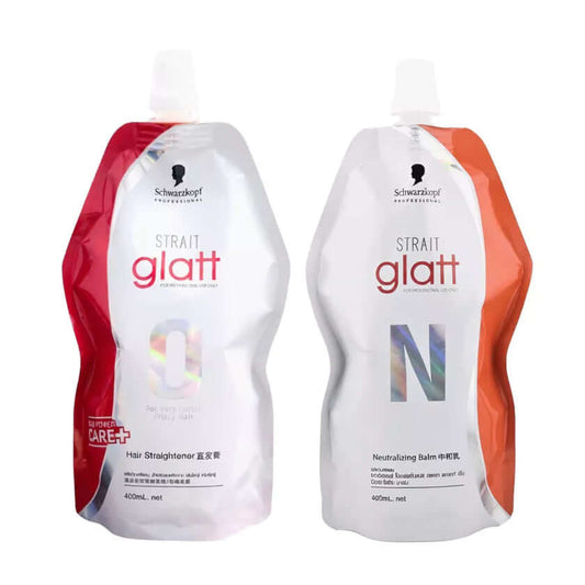 Schwarzkopf Glatt 0 Hair Straightener and N Neutralizing Balm packaging, designed for very curly hair.