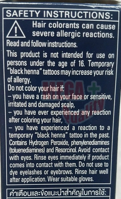 Safety instructions for Schwarzkopf Men Success hair color cream, warning about allergic reactions and usage precautions.