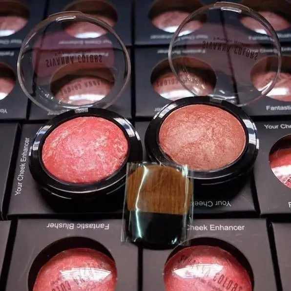 Sivanna Colors Fantastic Blusher Close-Up View of Shimmer Blush Compacts and Brush