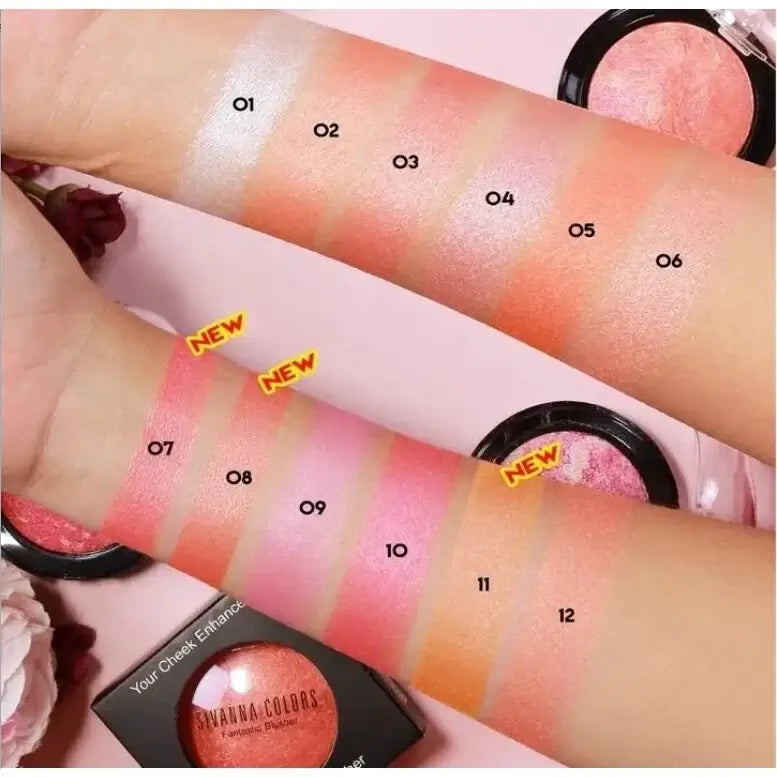 Sivanna Colors Fantastic Blusher Color Swatches on Arm Showing Multiple Shimmer Shades