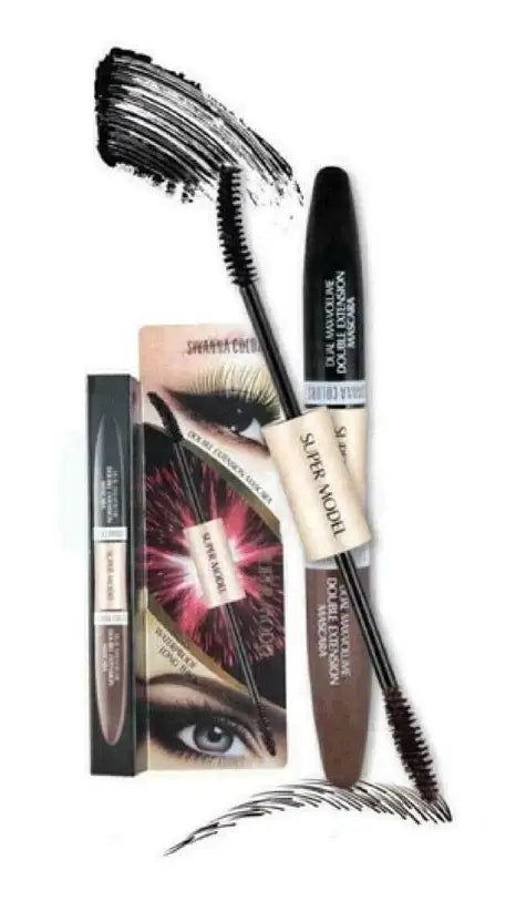 Sivanna Colors Super Model Mascara packaged with applicator, showcasing waterproof double extension features.