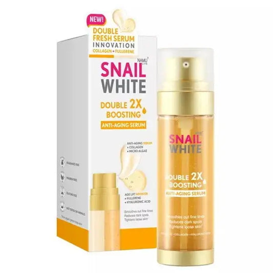 Snail White Double Boosting Serum Collagen Fullerene Dual Chamber Serum Box and Bottle