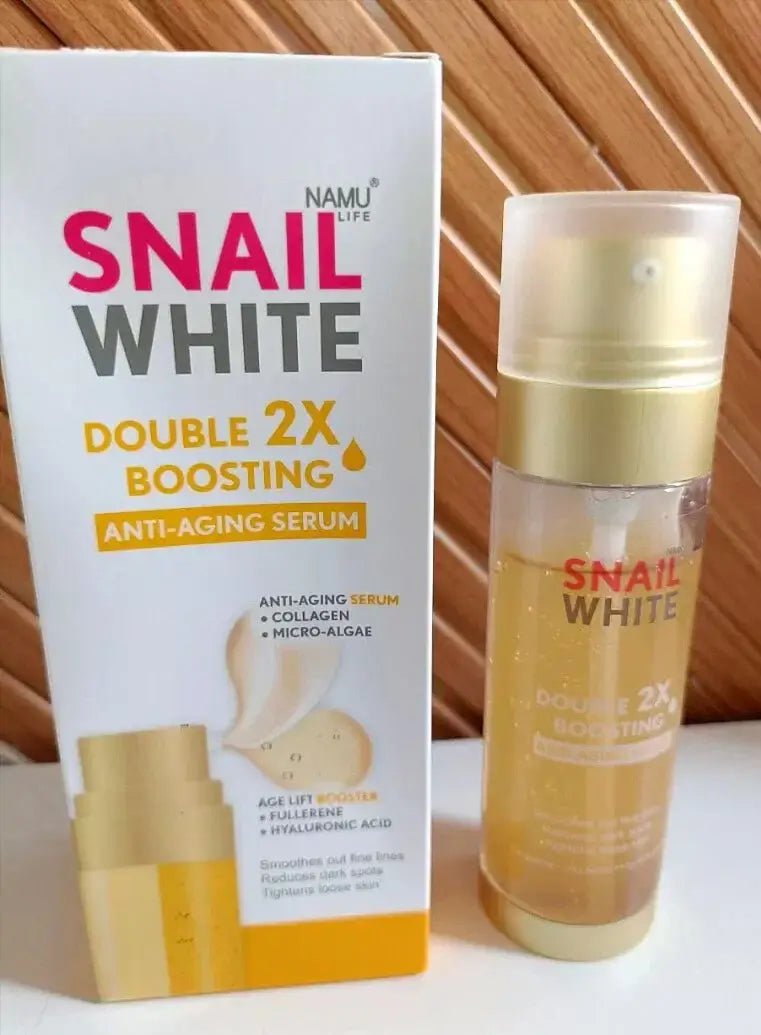 Snail White Double Boosting Serum Set with Product Box and Serum Bottle