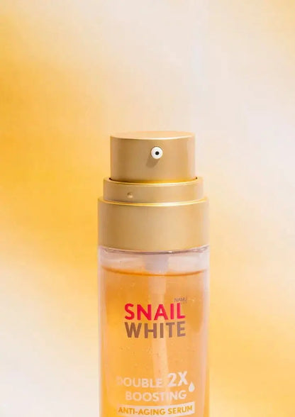 Snail White Double Boosting Serum Bottle Close Up with Dual Chamber Design