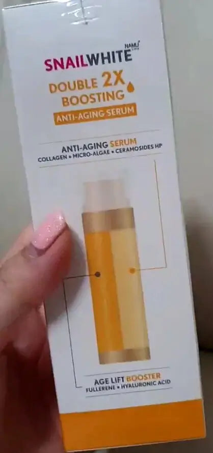 Snail White Double Boosting Serum Product Box and Bottle Front View