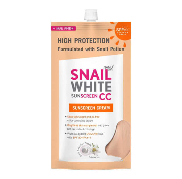 Snail White Sunscreen CC SPF50+ PA+++ Sachet Sunscreen Cream Box Front Package