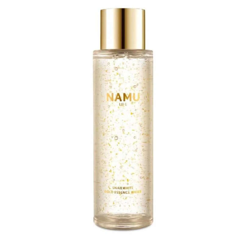 Snailwhite Gold Essence Water bottle with 24K gold flakes on a white background