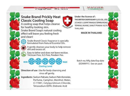 A detailed close-up image of the list of ingredients for Snake Brand Cooling Soap.