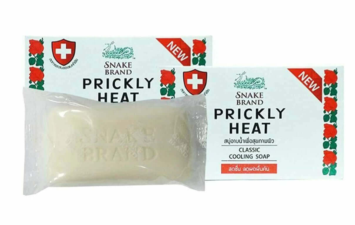 A close-up view of two Snake Brand Cooling Soap bars, highlighting the brand and product type.