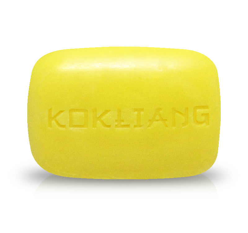 Kokliang Herbal Soap Anti Acne solid yellow bar with embossed Kokliang logo