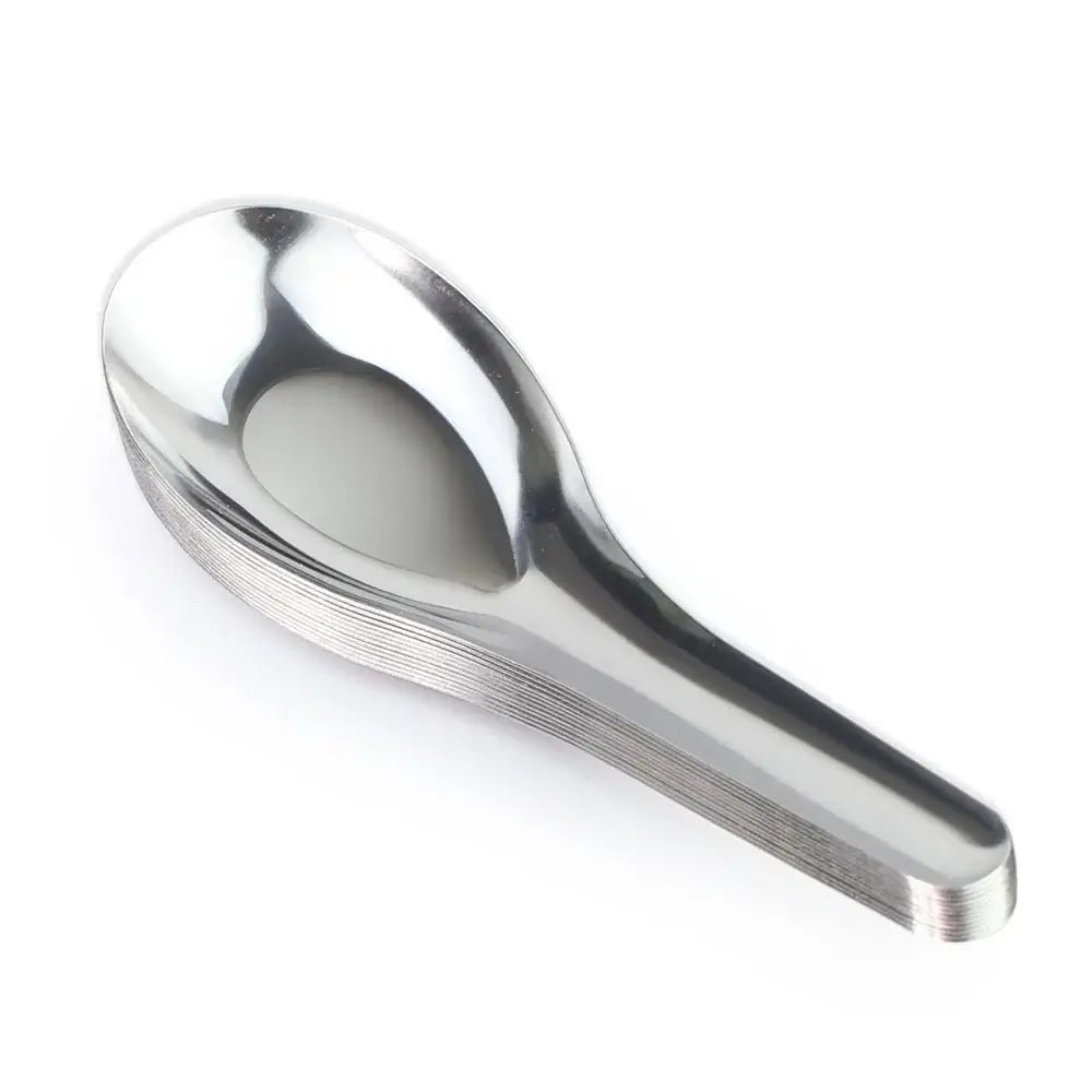Sun Stainless Steel Spoons stacked Chinese flatware tableware top-down view